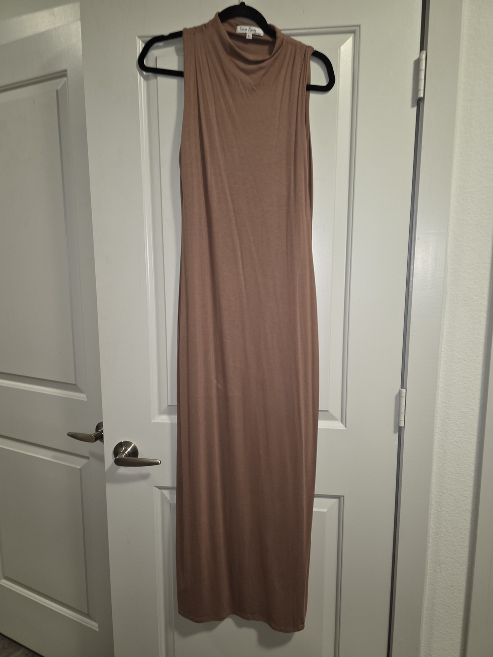 Velvet Torch Sleeveless Mock-Neck Maxi Dress in Dusty Taupe